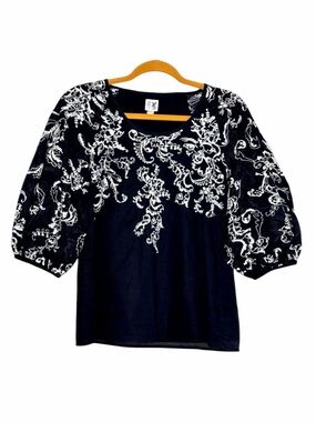 Edme & Esyllte Anthropologie Embroidered Puff Sleeve Blouse Top 0 bv